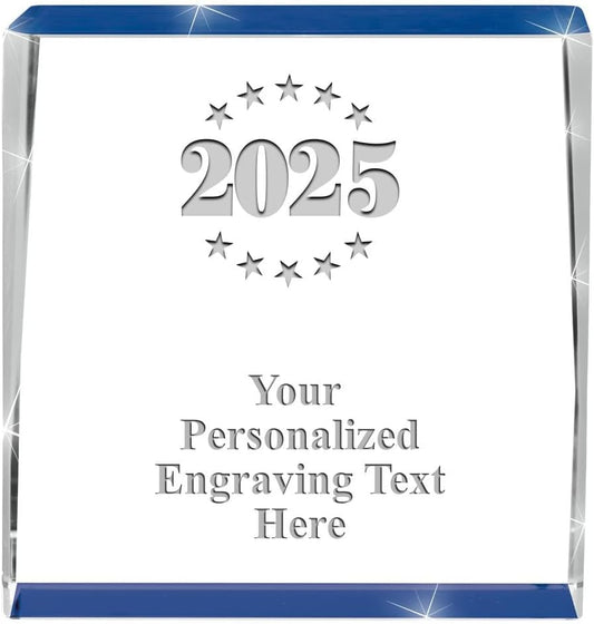 Crown Awards Customizable Crystal Trophy, 4" Engraved Blue Spotlight Crystal Award