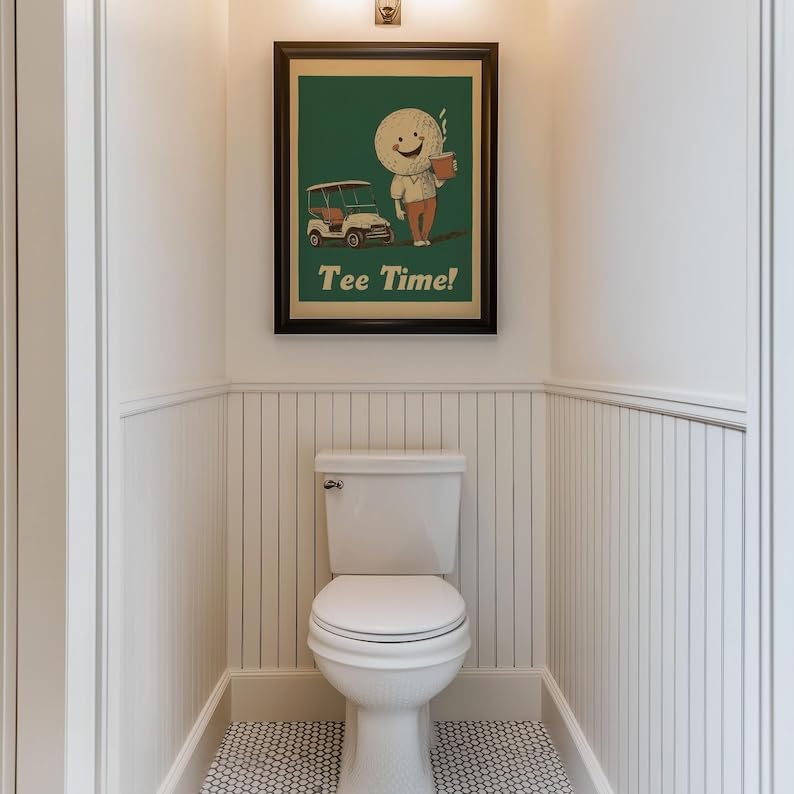 Vintage Tee Time Golf Wall Art, Retro Sports Poster Print for Bar, Office or Game Room Decor, Whimsical Golfer Artwork with Coffee and Golf Cart (Unframed) (9x11)