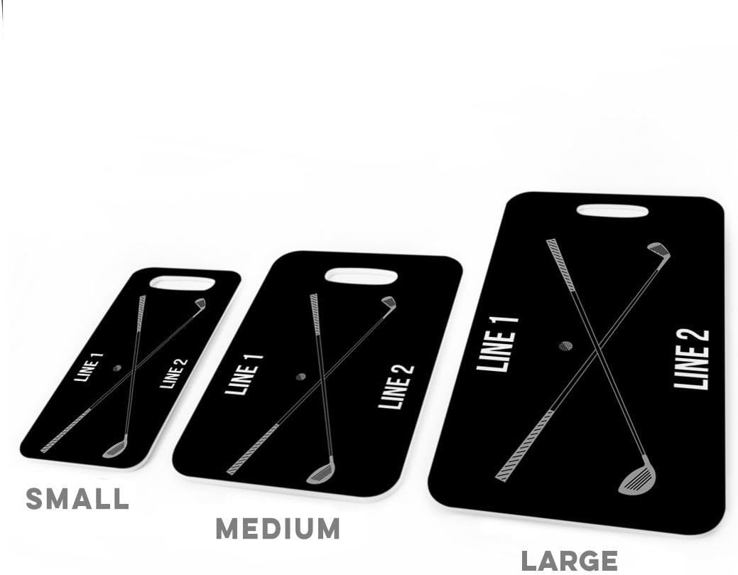 ChalkTalkSPORTS Golf Luggage & Bag Tag | Personalized Crossed Golf Clubs | Standard Lines on Back | Medium | Black/Gray