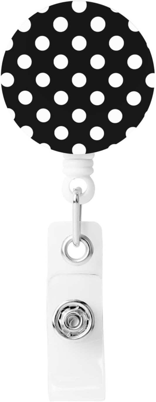 Black White Polka Dot Badge Reels Retractable Badge Holder with Clip for Id Name Tag Office Worker Student Teacher Nurse Doctor