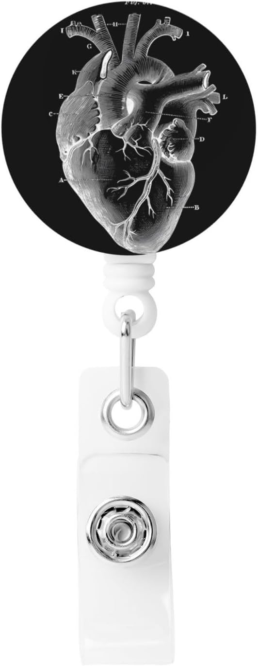 Heart Anatomical Cardiologist Badge Reels Retractable Badge Holder with Clip for Id Name Tag Office Worker Student Teacher Nurse Doctor