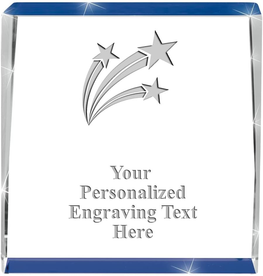 Crown Awards Customizable Crystal Trophy, 4" Engraved Blue Spotlight Crystal Award