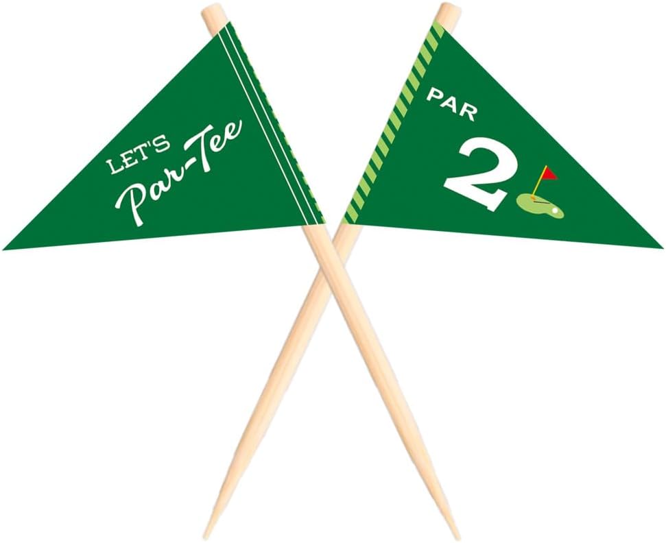 Golf Themed Toothpick Flags, 20 PCS Par 2 Let's Par-Tee Birthday Cocktail Picks Mini Stick Cupcake Toppers for 2nd Birthday Party Food Bar Decorations