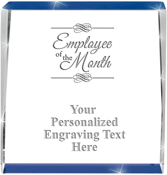 Crown Awards Customizable Crystal Trophy, 4" Engraved Blue Spotlight Crystal Award