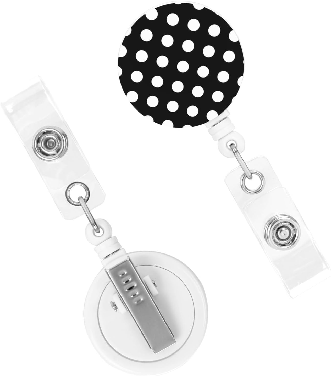 Black White Polka Dot Badge Reels Retractable Badge Holder with Clip for Id Name Tag Office Worker Student Teacher Nurse Doctor