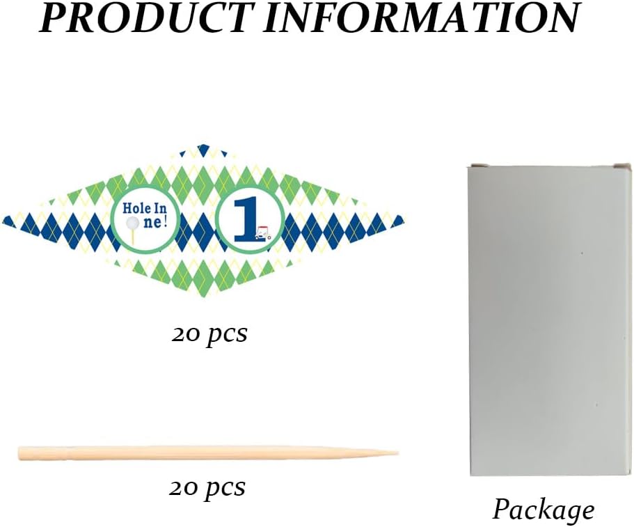Golf Themed Toothpick Flags, 20 PCS Hole In One 1st Birthday Golf Cocktail Picks Mini Stick Cupcake Toppers Flags for Baby 1st Birthday Party Food Bar Decorations (Plaid Pattern Hole In 1)