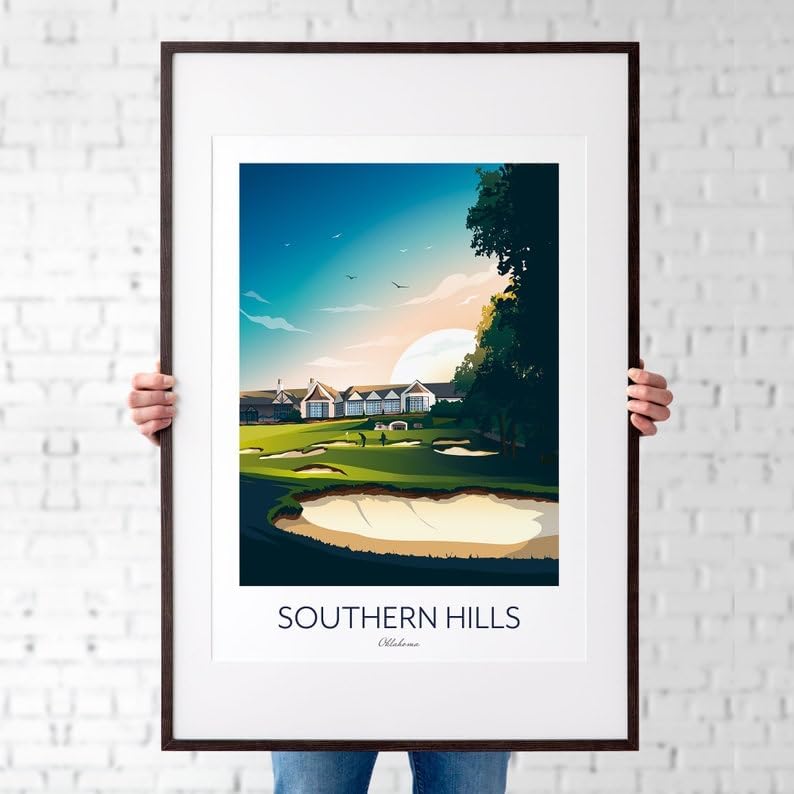 Southern Hills Country Club Golf Print - Tulsa; Oklahoma; Southern Hills PGA Championship Artwork; Golf Course Sunset Illustration (Unframed) (20x30)