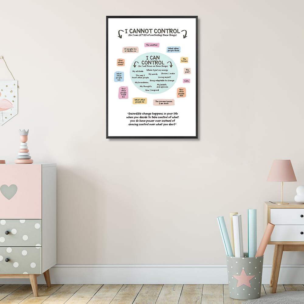 uoyien Growth Mindset Mental Health Posters I Cannot Control and I Can Control Positive Affirmations Charts Canvas Wall Art Kids Educational Prints For Calming Corner Decorations Framed 16x24in