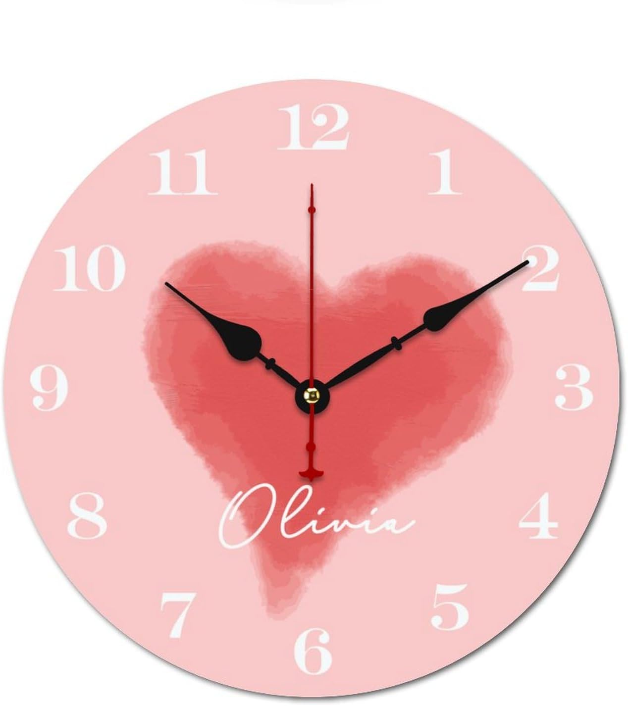 Red Heart Personalized Wood Wall Clocks Rustic Battery Operated 10 inch Non Ticking Kids Girls Name Wall Clock for Kids Rooms Boys Girls,Nursery Wall Clock,Custom Kids Clock with Name