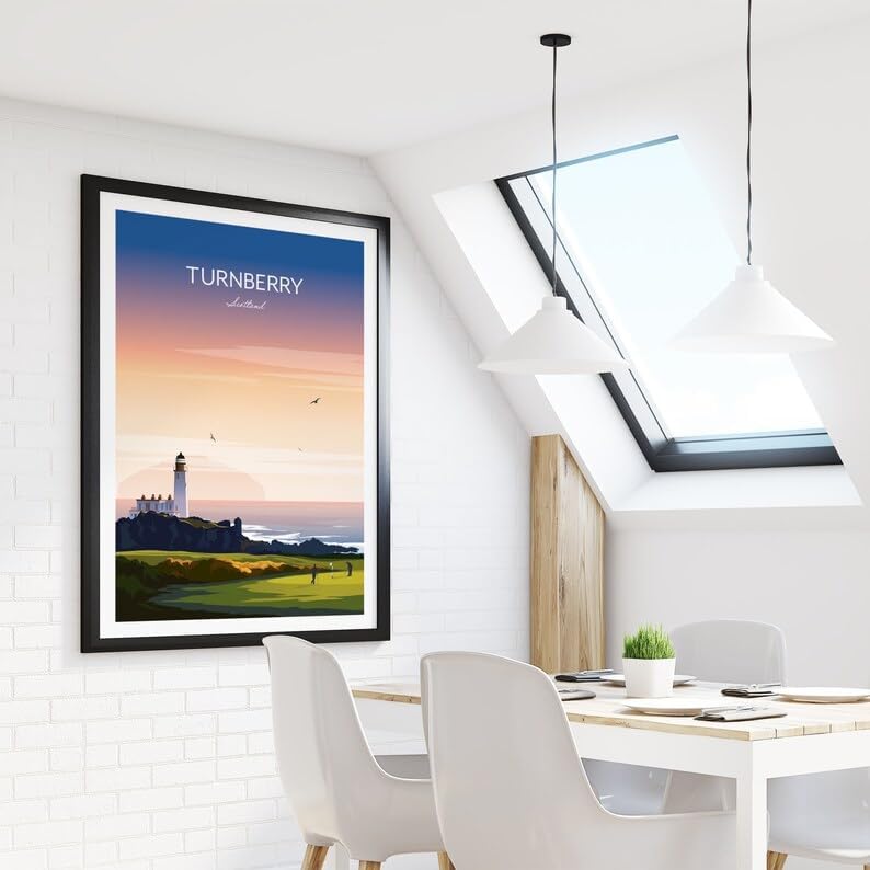 Nationcog Turnberry Golf Print - Ayrshire Scotland, Turnberry Golf Poster, Vintage Golf Travel Poster, Scotland Golf Course Art, Lighthouse Golf Print, Coastal Golf Wall Art (Unframed) (11x14)