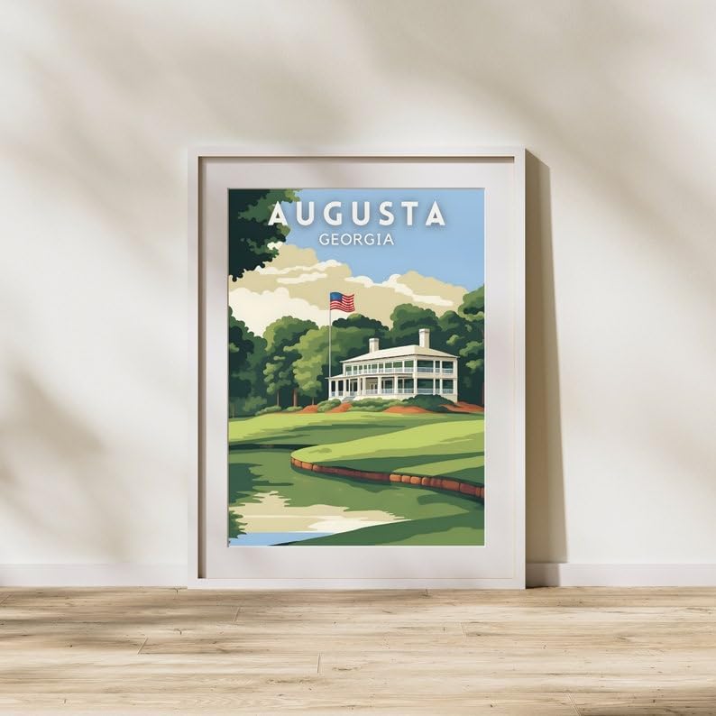 Nationcog Augusta Georgia Golf Poster, Vintage Travel Wall Art Print, Retro Southern Golf Landscape Decor, Classic Artwork Gift for Men or Golf Enthusiasts (Unframed) (16x24)