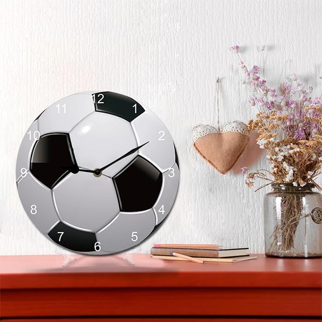 Football Wall Clock Soccer Sport Wall Clock Wooden Accurate Decorative Clocks, Silent Non Ticking Wall Clock for Bedroom/Living Room/Kitchen Round 10inch