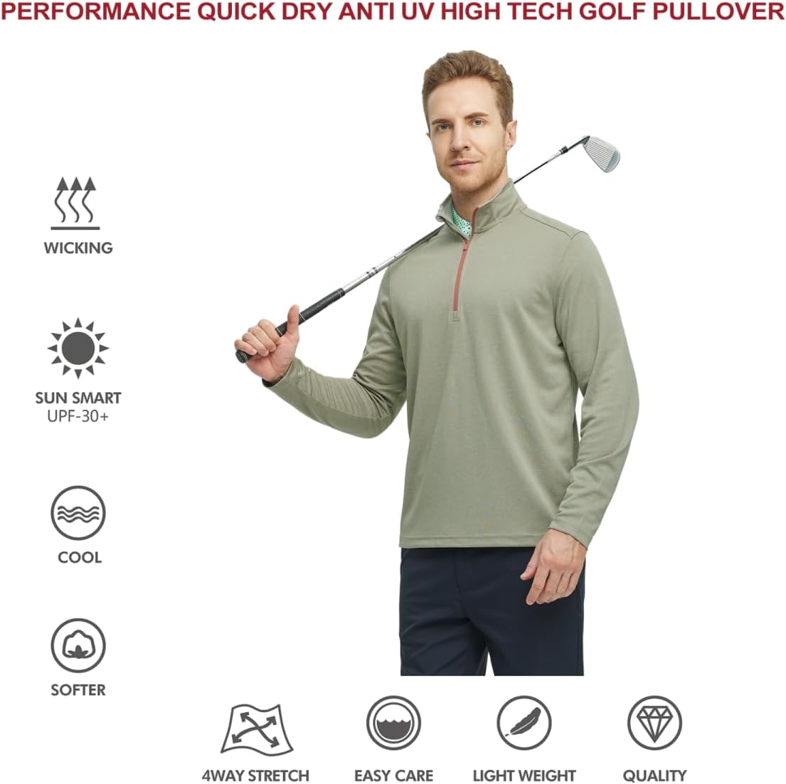 M MAELREG Quarter Zip Golf Pullover Men Dry Fit Long Sleeve Performance Wicking Mock Neck 1/4 Zip Pullover Mens Sweatshirt