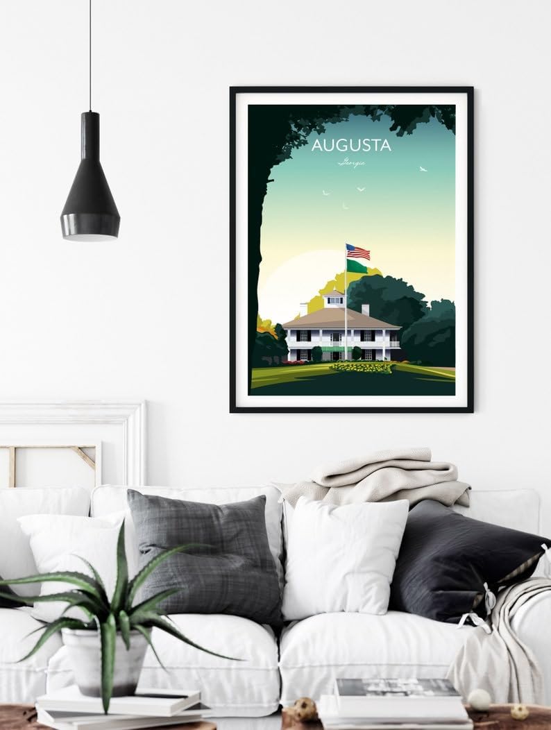 Golf Print Augusta Georgia Clubhouse, Augusta Golf Poster, Vintage Golf Travel Poster, Augusta National Print, Golf Course Wall Art, Masters Tournament Art (Unframed) (16x24)