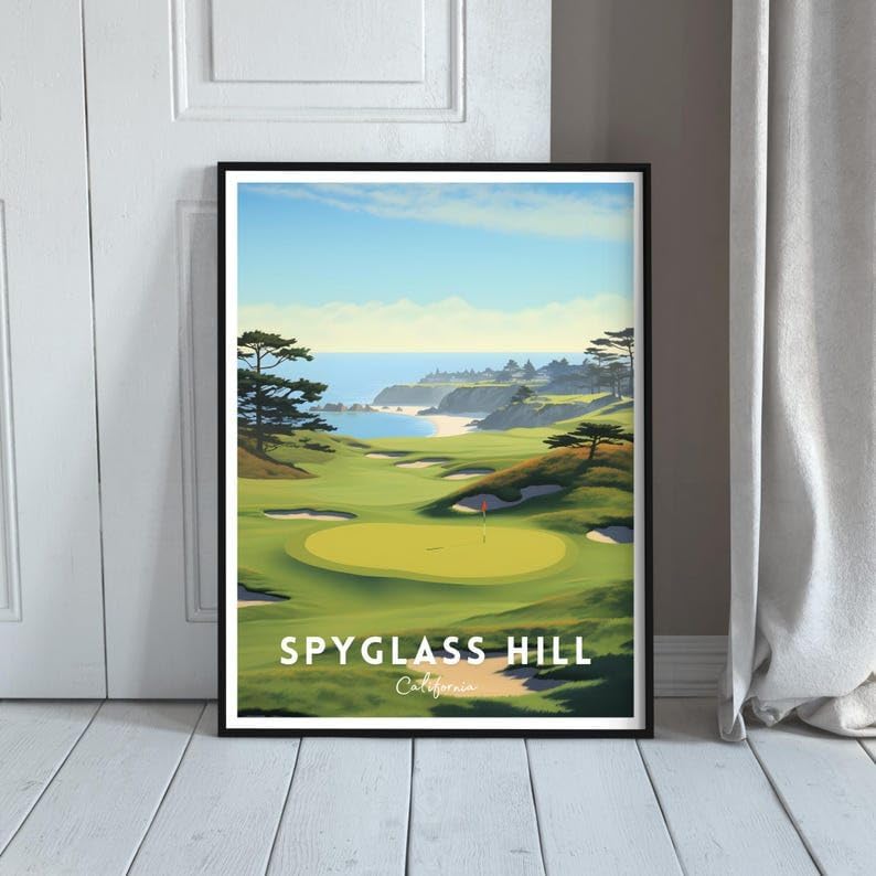 Nationcog Spyglass Hill Golf Wall Art Poster, California Coastal Course Print with Ocean Views, Vintage Decor for Living Room or Office, Golf Gift for Dad or Husband (Unframed) (20x30)