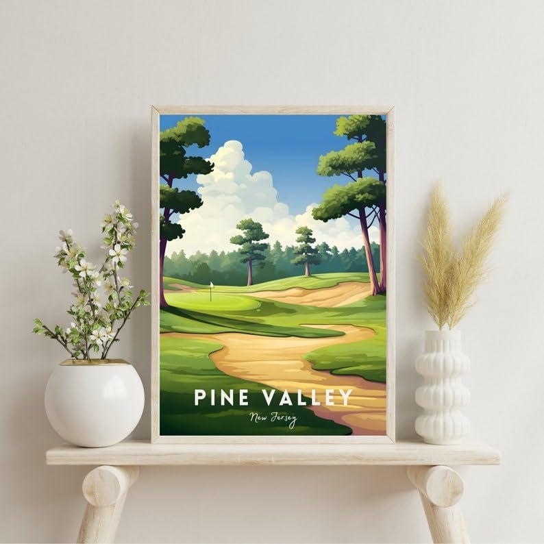 Nationcog Pine Valley Golf Poster, Vintage New Jersey Wall Art Print, Retro Golf Course Landscape Decor, Classic Sports Artwork for Home or Office (Unframed) (16x24)