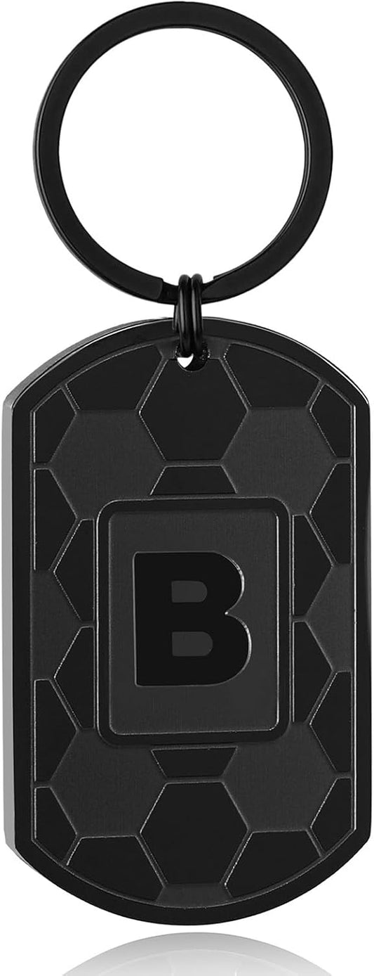 Initial Keychain Gifts for Men,Soccer Dog Tag Mens Keychains for Men Him Dad