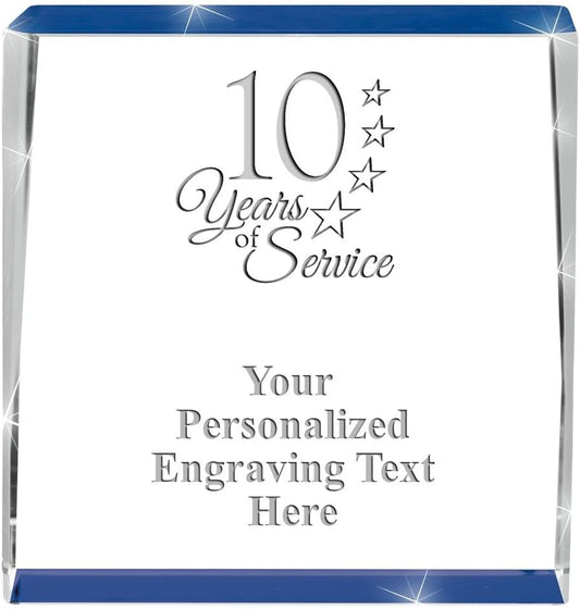 Crown Awards Customizable Crystal Trophy, 4" Engraved Blue Spotlight Crystal Award