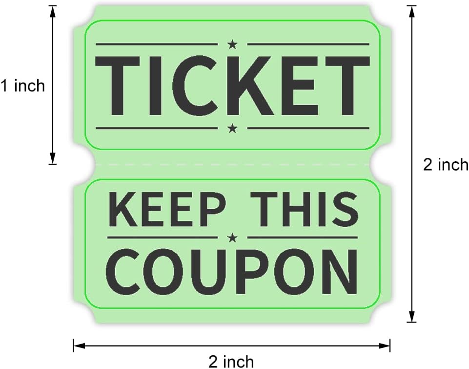 ESSENTIAL 2000 Green Double Raffle Tickets Rolls Printable for Leisure, Movie Watching, Entertainment
