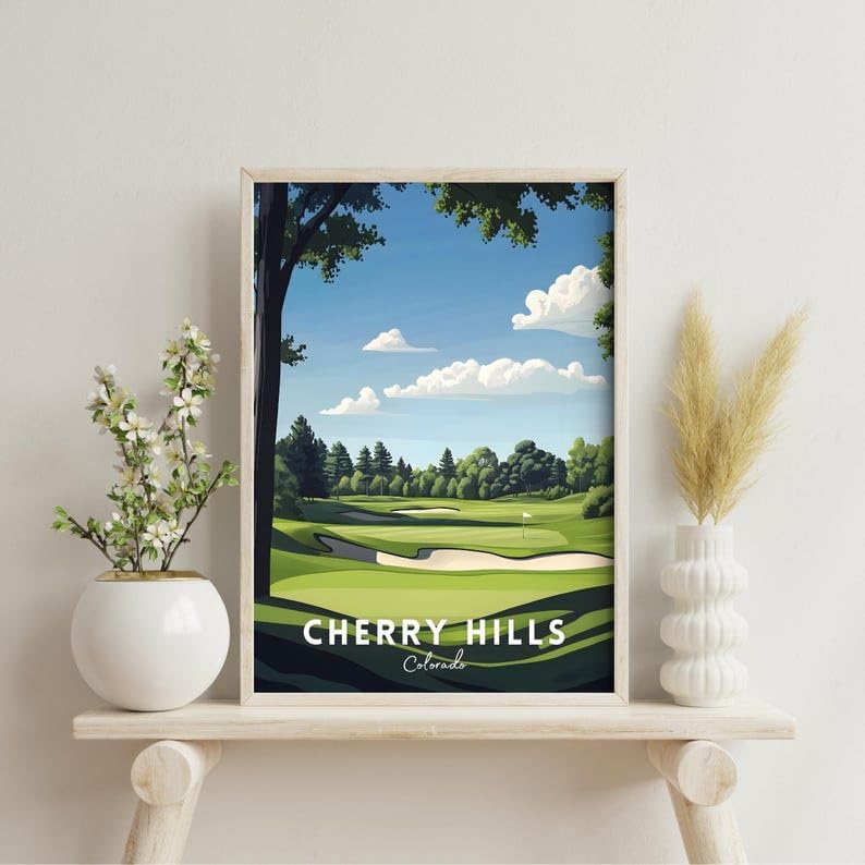 Nationcog Cherry Hills Golf Wall Art, Colorado Vintage Course Print for Living Room or Teen Bedroom, Scenic Sports Decor, Thoughtful Gift for Dad, Husband, or Golf Fans (Unframed) (27x40)