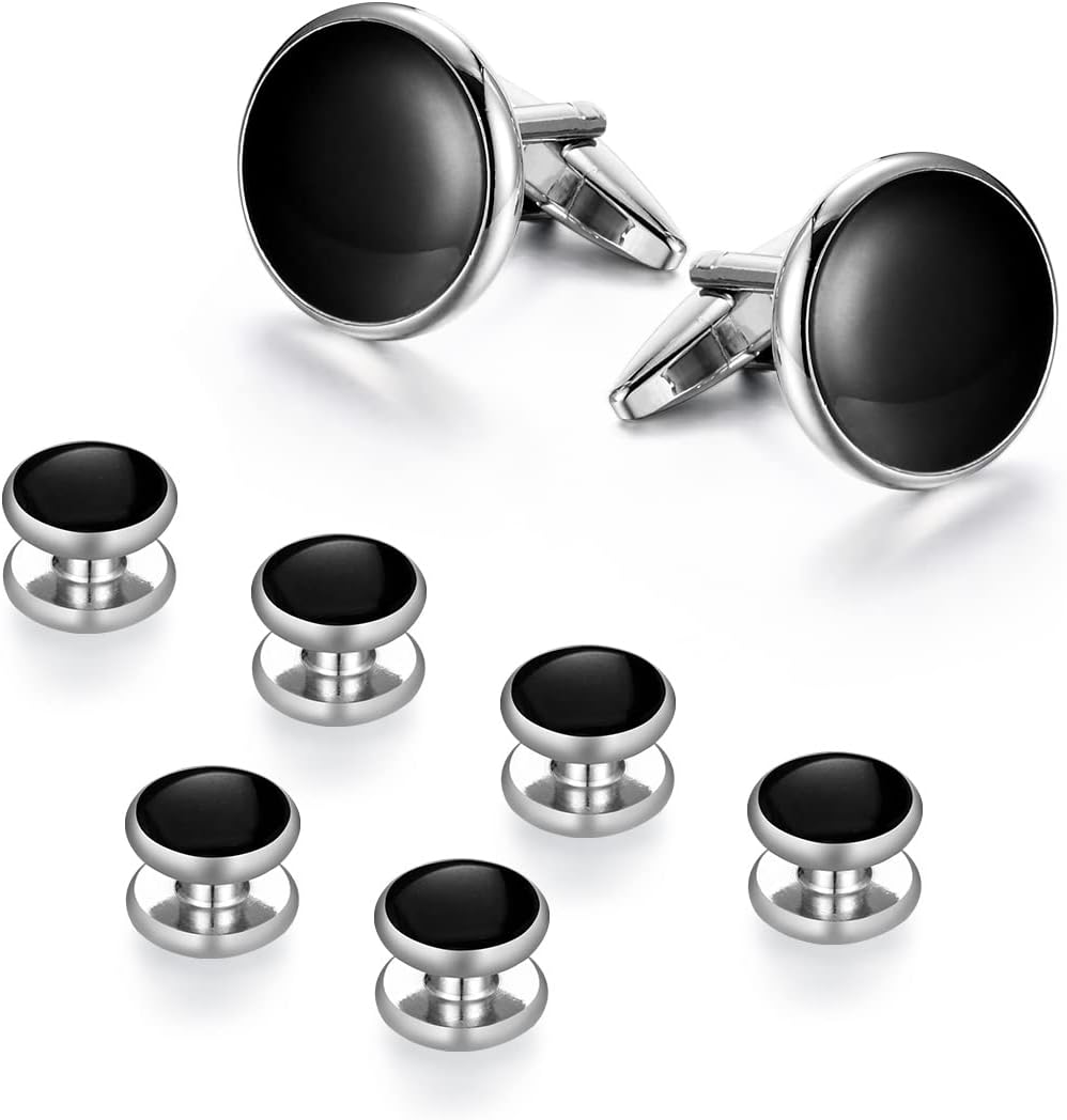 UJOY Cufflinks and Studs Set Blanks Round 4 Colors Shirt Tuxedo Buttons Packed in Cufflink Box for Men