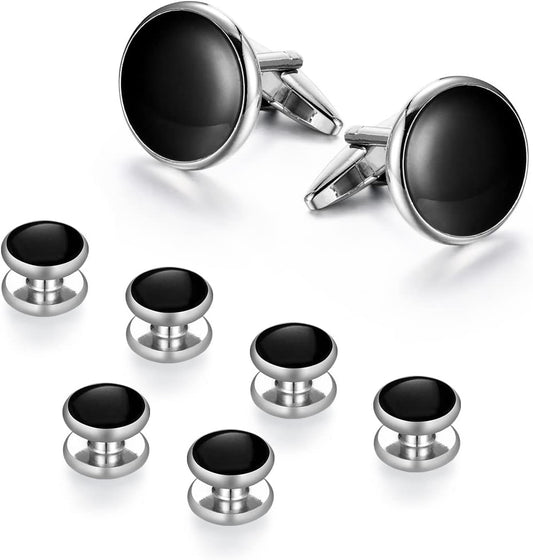 UJOY Cufflinks and Studs Set Blanks Round 4 Colors Shirt Tuxedo Buttons Packed in Cufflink Box for Men