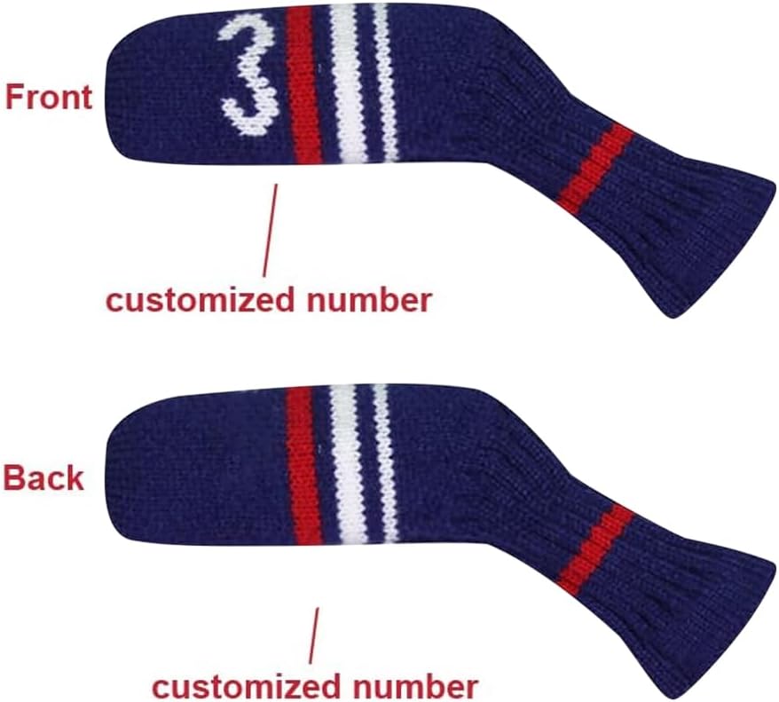 Scott Edward 1/7/10 Pcs Knitted Golf Club Head Covers for Irons Wedge Cuteness and Basically Socks Shape Washable Golf Club Head Protector on Red/Blue Warning Style