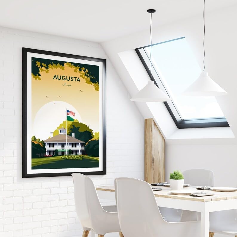 Augusta Golf Print - US Masters Clubhouse, Augusta National Golf Club Poster, Masters Golf Tournament Art, Augusta Georgia Golf Print, Vintage Golf Course Illustration (Unframed) (11x14)