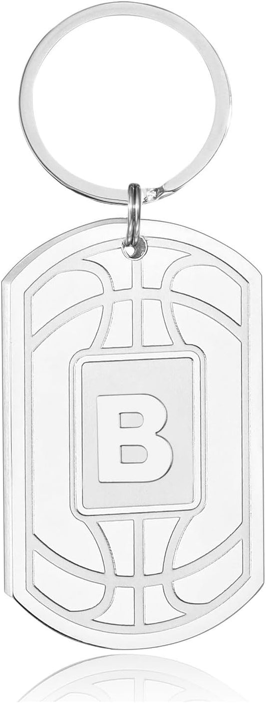 Initial Keychain Gifts for Men,Basketball Dog Tag Mens Keychains for Men Him Dad