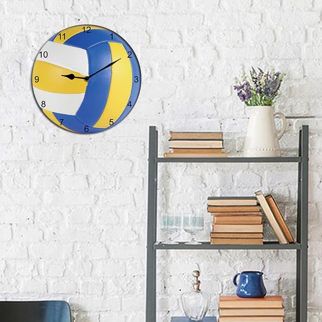 Volleyball Wall Clock Sport Ball Wall Clock Wall Clock Non Ticking Silent Kitchen Clock Battery Operated Clocks for Living Room Bedroom Decor Round 10inch