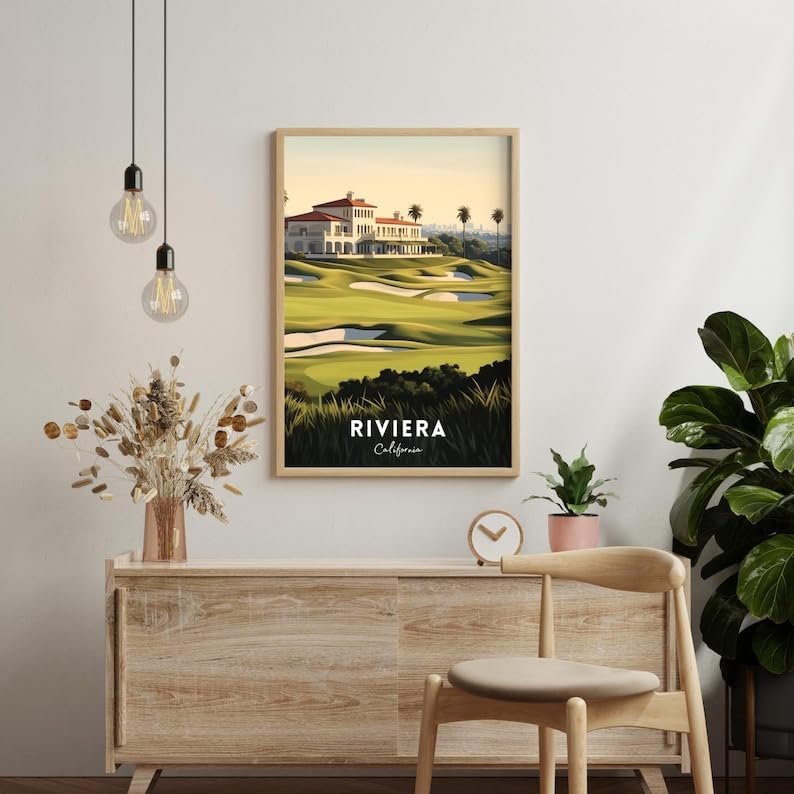 Nationcog Riviera Golf Poster, Vintage California Travel Style Wall Art Print, Retro Scenic Golf Artwork, Classic Decor for Office, Man Cave or Home (Unframed) (27x40)