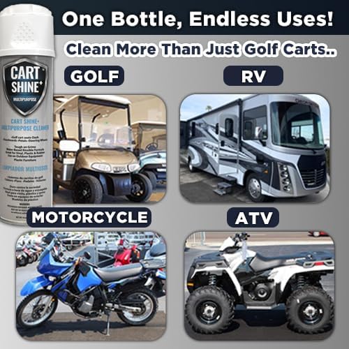 Club Clean Cart Shine, Golf Cart Body Windshield Cleaner Plus Polisher - Hard Water Shield, Removes Hard Water Stains - Battery Acid Shield, Grease Spray, Lubricates & Rust Proofs - Trim & Tire Shield