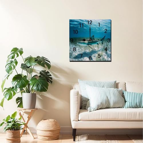 Golf Square Clock Silent No Tick Battery Powered Home Decor Wooden Wall Clock for Living Room Kitchen Bathroom Farmhouse 10inch