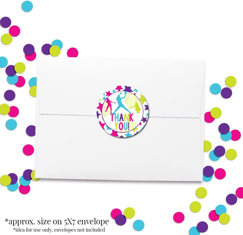 Batter Up Softball Themed Birthday Party Sticker Labels, 40 2" Party Circle Stickers by Amanda Creation, Great for Party Favors, Envelope Seals & Goodie Bags