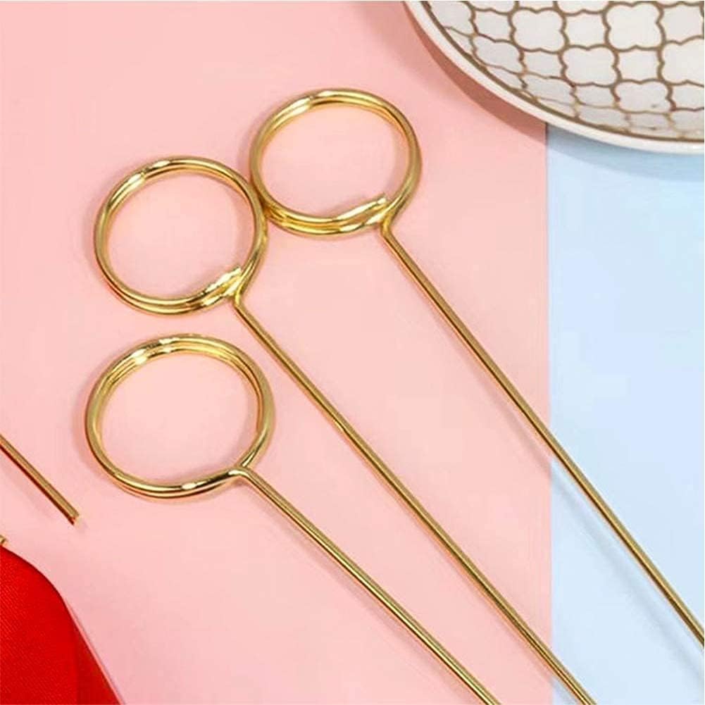 H&W 12''L Golden Ring Loop Round Shape Card Holders 40PCS Floral Picks Clips for Wedding & Flower Arrangements, DIY Craft Wire Clip Table Card Holders Note Photo Picture Memo Holder Cake Topper (Ring)
