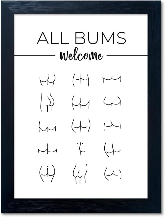 Funny Black and White Framed Modern Minimalistic Canvas Print Bathroom Sign Artwork
