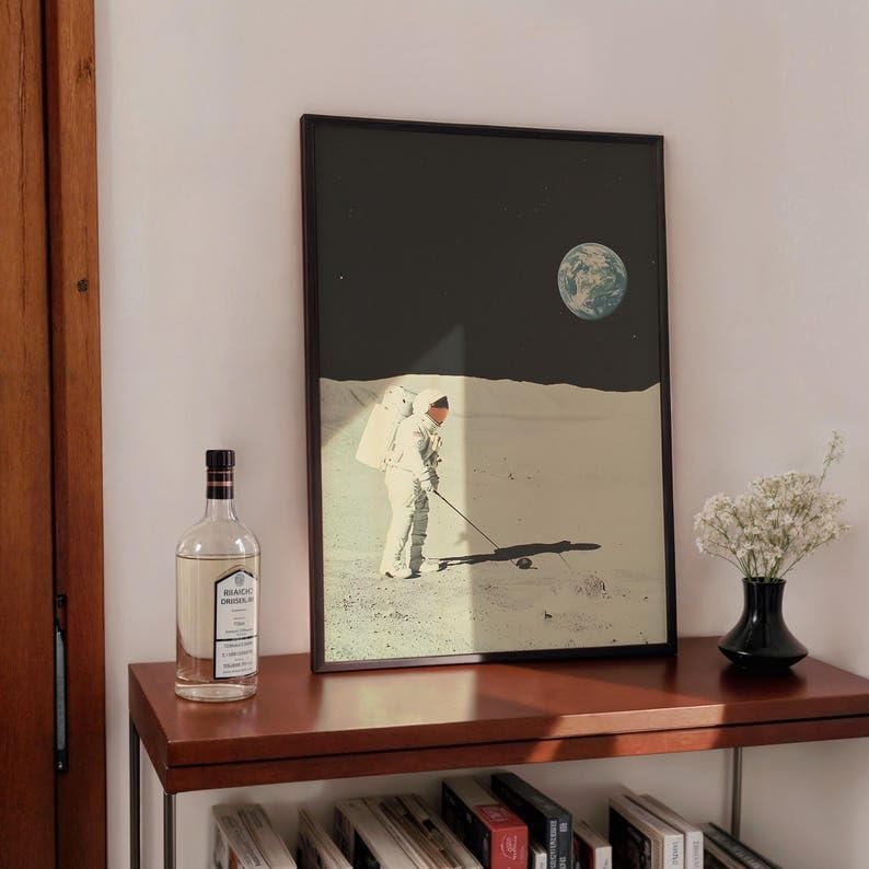 Vintage Space Golf Wall Art, Retro Astronaut Sports Print for Bar, Office or Game Room Decor, Outer Space Golfer Poster with Earth View and Tee Time Theme (Unframed) (11x14)