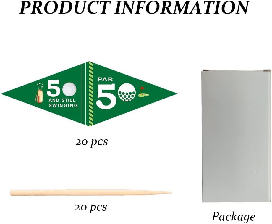 Golf Themed Toothpick Flags, 20 PCS Par 50 And Still Swinging Birthday Golf Cocktail Picks Mini Stick Cupcake Toppers Flags for Par 50 Golf 50th Birthday Party Food Bar Decorations (Par 50)