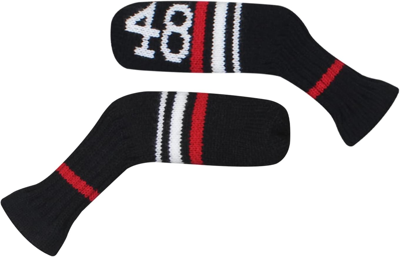 Scott Edward 1/7/10 Pcs Knitted Golf Club Head Covers for Irons Wedge Cuteness and Basically Socks Shape Washable Golf Club Head Protector on Red/Blue Warning Style