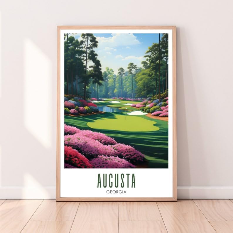 Augusta National Golf Wall Art Poster, Georgia Masters Scenic Print for Living Room or Office, Vintage Floral Course Decor, Gift for Dad or Golf Fans (Unframed) (27x40)