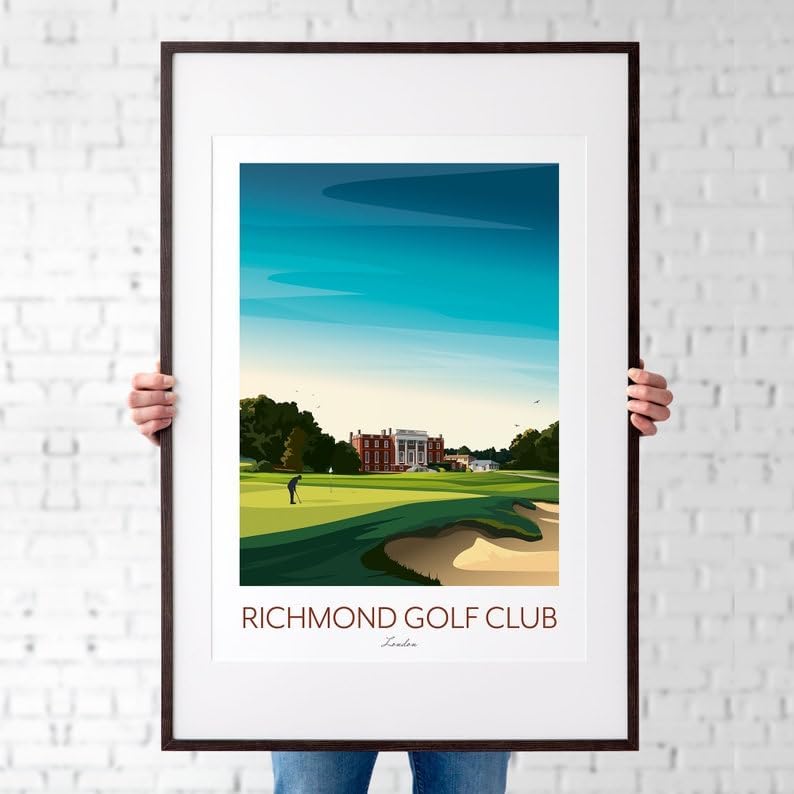 Richmond Golf Club Print - London Golf Course, Richmond Golf Club Poster, London Golf Course Print, Golf Art Wall Decor, Golf Landscape Illustration (Unframed) (16x24)