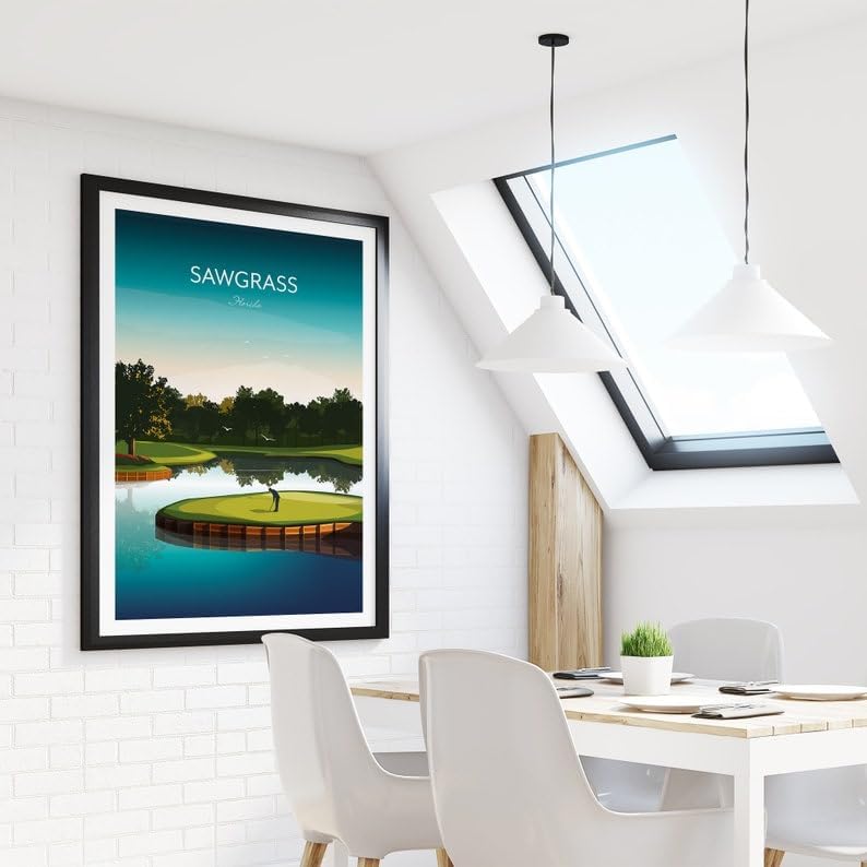 Golf Print - TPC Sawgrass Florida - Island Green 17th Hole, Florida Golf Course Art, Golf Wall Decor, Island Green Illustration, Golf Gift for Him, Scenic Golf Landscape (Unframed) (12x18)