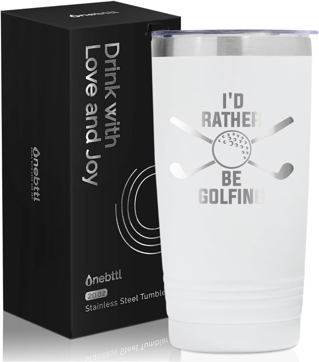 Onebttl Golf Gifts for Men - Funny 20oz Tumbler, Dad & Fathers Day Gift - White