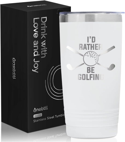 Onebttl Golf Gifts for Men - Funny 20oz Tumbler, Dad & Fathers Day Gift - White