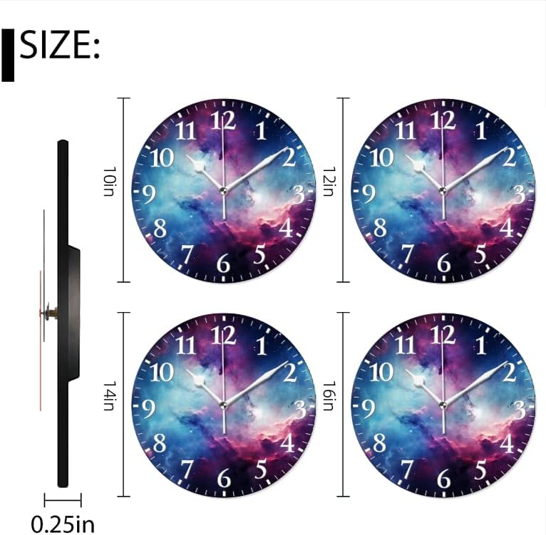 Nebula Wall Clock Non-Ticking Silent Clocks Battery Operated Analog Decor Clock for Home-Amazing Nebula with Blue and Purple Colors(10inch)