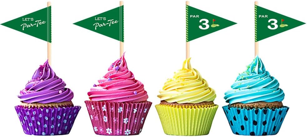 Golf Themed Toothpick Flags, 20 PCS Par 3 Let's Par-Tee Birthday Cocktail Picks Mini Stick Cupcake Toppers for 3rd Birthday Party Food Bar Decorations