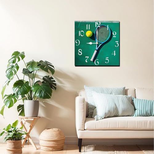 Tennis Square Clock Silent No Tick Battery Powered Home Decor 10inch Wooden Wall Clock for Living Room Kitchen Bathroom Farmhouse