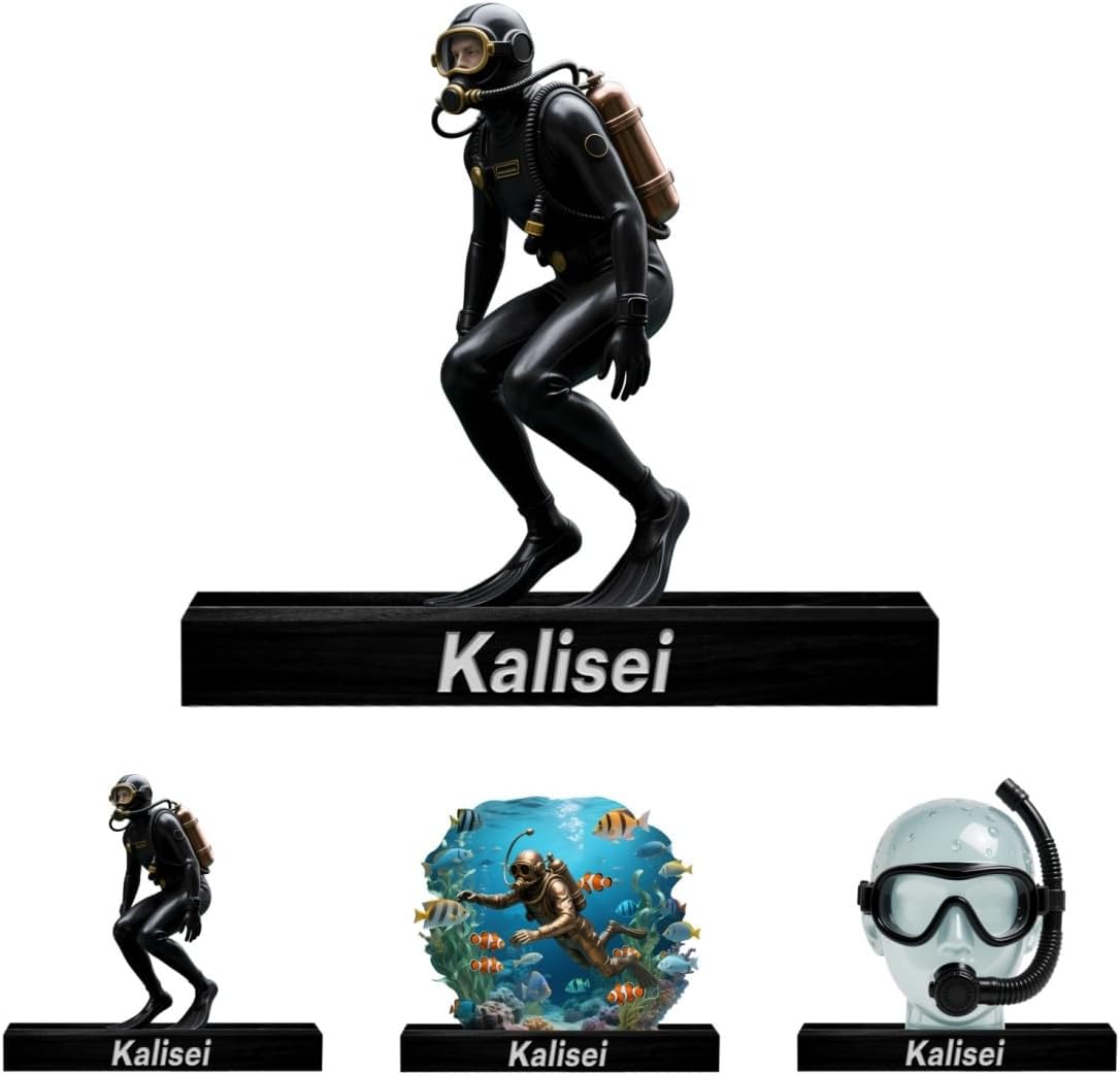 Personalized Diver Desktop Ornament Sign Custom Name Desk Sign Art Diving Lovers Flat Plaque with Wooden Base for Home Men Cave Desk Decoration Plaque Gifts for Diver Christmas Xmas Birthday