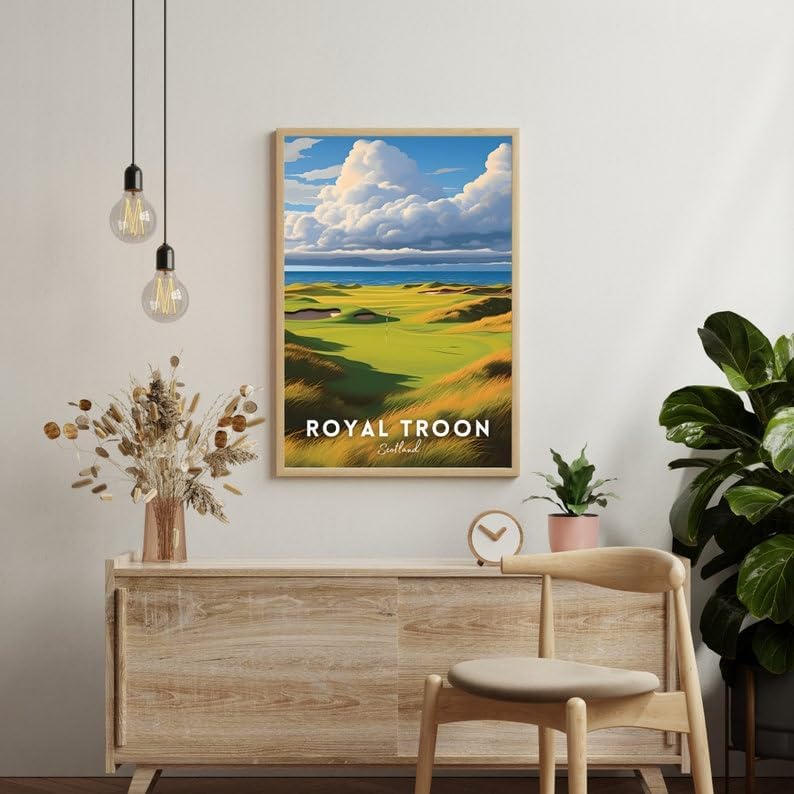 Nationcog Royal Troon Golf Poster, Vintage Scotland Travel Wall Art Print, Retro Golf Links Artwork, Classic Sports Decor Gift for Enthusiasts (Unframed) (27x40)