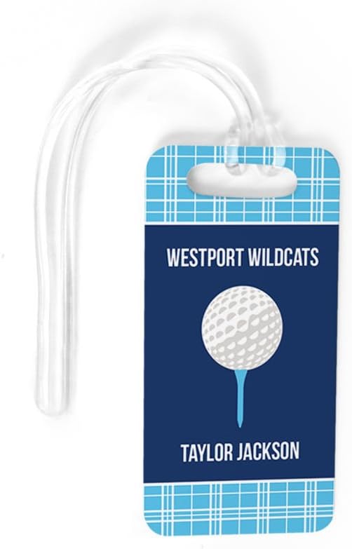 ChalkTalkSPORTS Golf Luggage & Bag Tag | Personalized Team with Golf Ball | Standard Lines on Back | Small | Carolina/Navy